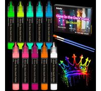 Roizefar Glow in the Dark Pittura Acrilica 10 colori, 3D Luminoso Pigmento tessile impermeabile per Arte, Dipinti, Progetti di bricolage e Decorazioni per Festival - 20ml/0.68oz
