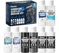 Roizefar Kit Medium pour Aérographe, Set Acrylique 8 Pièces pour Modélisme | Apprêts blanc, noir & gris, diluant, améliorateur fluidité, vernis brillant & mat pour modélisme & miniatures, 120 ml chacun