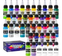 Roizefar peinture aérographe, Lot de 36 peintures acryliques + 4 diluants aérographes pour bricolage, aquarelle, peinture à l'huile, etc. Séchage rapide, couleur fluo opaque 20 ml/boîte
