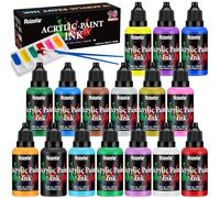 Roizefar Set de Peinture Acrylique - 16 Couleurs (20 ml chacune) avec 2 Pinceaux et 1 Palette, Encre Acrylique Artistique Permanente - Idéal pour Débutants, Adultes, Artistes