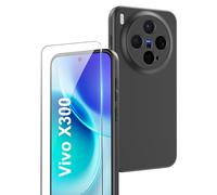 Rojeuinn Coque pour Vivo X300 Protection Case + 1 pièce Verre Trempé Protection écran,Protecteur d'écran Ultra-Clair,dureté 9H,Coque en Silicone TPU,Antichoc,Fin,Doux-Noir