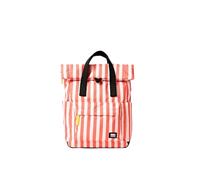 ROKA London Canfield Petit sac à dos enroulable en toile recyclée résistante à l'eau, sac à dos léger pour le travail, les voyages, les trajets et une utilisation en ville - Rayures corail