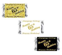 RokAPary Lot de 60 mini autocollants pour bar à bonbons 65e anniversaire 3 motifs : 24 or, 24 noirs, 12 blancs, bonbons non inclus. Fabriqué aux États-Unis