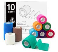 Rokehr Bandage Autoadhésif, 10 Rouleaux Bande Cohesive, Bande Strapping Adhésif pour Les Humains et Les Animaux, Elastique Bandage pour Doigt, Poignet, Cheville (Couleur)