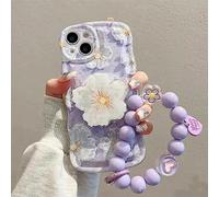 Rokmym Compatible avec Coque iPhone 12 Pro Max avec Fleurs Glitter Perle Bracelet Chain Strap Coque avec Support Protection Wave Edge TPU Design Pearl Femme Fille Etui pour iPhone 12 Pro Max