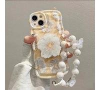Rokmym Compatible avec Coque iPhone 12 Pro Max avec Fleurs Glitter Perle Bracelet Chain Strap Coque avec Support Protection Wave Edge TPU Design Pearl Femme Fille Etui pour iPhone 12 Pro Max