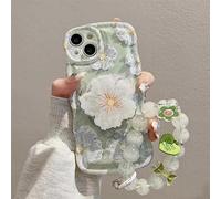 Rokmym Compatible avec Coque iPhone 14 Plus avec Fleurs Glitter Perle Bracelet Chain Strap Coque avec Support Protection Wave Edge TPU Design Pearl Femme Fille Etui pour iPhone 14 Plus