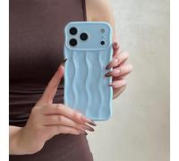 Rokmym Compatible avec Coque pour iPhone 17 Eau Ondulation Motif Mignon Design Cadre Ondulé Bouclé Souple TPU Bumper Cover Anti-Choc Housse Étui pour iPhone 17,Bleu