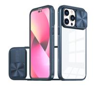 Rokmym Coque Compatible avec iPhone 17 Pro Max, Avancé Silicone Matt Transparente Souple élègant Dos givré[Couvre-Objectif Coulissant] Housse Protective Etui Anti-Choc Case,Bleu Roi