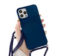Rokmym Coque pour iPhone 11 Pro avec Cordon de Collier,Coque Protection Caméra Slide Case pour iPhone 11 Pro Silicone TPU Bumper Coque avec Slot Card Holder Housse pour iPhone 11 Pro, bleu marine