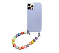 Rokmym Coque pour iPhone 12 Mini avec Le Rainbow Perle Bracelet Chain Strap Coque avec Bracelet Couleur Pure Antichoc en Souple Silicone TPU Bumper Femme Fille Coque pour iPhone 12 Mini