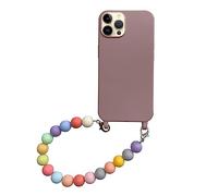 Rokmym Coque pour iPhone 12 Mini avec Le Rainbow Perle Bracelet Chain Strap Coque avec Bracelet Couleur Pure Antichoc en Souple Silicone TPU Bumper Femme Fille Coque pour iPhone 12 Mini