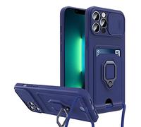 Rokmym Coque pour iPhone 12 Pro avec Cordon de Collier,Coque Protection Caméra Slide Case [avec Anneau Rotatif à 360 degrés ] Silicone Coque avec Slot Card Holder Housse pour iPhone 12 Pro