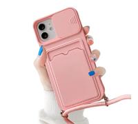 Rokmym Coque pour iPhone 13 avec Cordon de Collier,Coque Protection Caméra Slide Case pour iPhone 13 Silicone TPU Bumper Coque avec Slot Card Holder Housse pour iPhone 13 rose