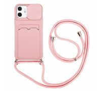 Rokmym Coque pour iPhone 13 Mini avec Cordon de Collier, Protection Caméra Slide Case, Silicone Bumper, Slot Card Holder