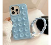 Rokmym Coque pour iPhone 14 Pro avec Cordon de Bracelet,Étui Silicone avec Support à Ventouse Housse Ultra Fine Étui Antichoc Anti-Rayures Case Design Mignon et Amusant Bumper Cover,Bleu