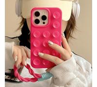 Rokmym Coque pour iPhone 15 Pro avec Cordon de Bracelet,Étui Silicone avec Support à Ventouse Housse Ultra Fine Étui Antichoc Anti-Rayures Case Design Mignon et Amusant Bumper Cover,Rouge