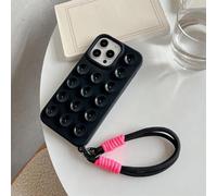 Rokmym Coque pour iPhone 16 Pro Max avec Cordon de Bracelet,Étui Silicone avec Support à Ventouse Housse Ultra Fine Étui Antichoc Anti-Rayures Case Design Mignon et Amusant Bumper Cover,Noir