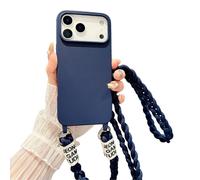 Rokmym Coque pour iPhone 17 Air avec Cordon,Étui Silicone Liquide Housse avec Tour de Cou Lanière en Corde Coque avec Bandoulière Réglable Lanyard Protection Anti-Choc Cover,Bleu Marine