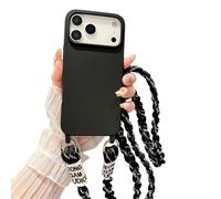 Rokmym Coque pour iPhone 17 avec Cordon,Étui Silicone Liquide Housse avec Tour de Cou Lanière en Corde Coque avec Bandoulière Réglable Lanyard Protection Anti-Choc Cover pour iPhone 17,Noir