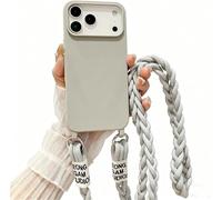 Rokmym Coque pour iPhone 17 avec Cordon,Étui Silicone Liquide Housse avec Tour de Cou Lanière en Corde Coque avec Bandoulière Réglable Lanyard Protection Anti-Choc Cover pour iPhone 17,Gris Clair