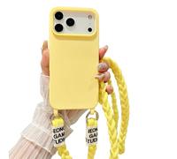 Rokmym Coque pour iPhone 17 avec Cordon,Étui Silicone Liquide Housse avec Tour de Cou Lanière en Corde Coque avec Bandoulière Réglable Lanyard Protection Anti-Choc Cover pour iPhone 17,Jaune