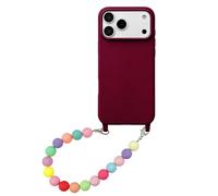Rokmym Coque pour iPhone 17 Pro avec Le Rainbow Perle Bracelet Chain Strap Coque avec Bracelet Couleur Pure Antichoc en Souple Silicone TPU Bumper Femme Fille Étui pour iPhone 17 Pro,Bordeaux