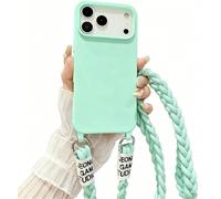Rokmym Coque pour iPhone 17 Pro Max avec Cordon,Étui Silicone Liquide Housse avec Tour de Cou Lanière en Corde Coque avec Bandoulière Réglable Lanyard Protection Anti-Choc Cover,Bleu Ciel