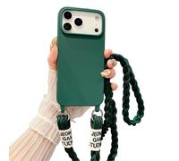 Rokmym Coque pour iPhone 17 Pro Max avec Cordon,Étui Silicone Liquide Housse avec Tour de Cou Lanière en Corde Coque avec Bandoulière Réglable Lanyard Protection Anti-Choc Cover,Vert