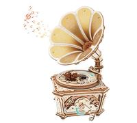 ROKR Diva Gramophone Puzzle 3D en Bois AMK82 | Cadeau pour passionnés de musique, carillon vintage à monter pièce par pièce, mélodie à écouter et charme à exposer chez soi