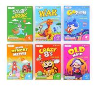 rokt&razo Lot de jeux de cartes améliorés pour enfants, pack amusant 6 en 1, Go Fish, Old Maid, Crazy Eights, Memory Match, Slap Jack, Guerre, Cartes à jouer éducatives pour enfants, papier épais