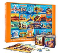 rokt&razo, Patrimoine mondial, lot de 24 mini puzzles, lot de 1000 pièces de défi quotidien avec affiche de référence, soirées de jeux en famille, taille finale 69,8 x 50 cm (index au dos)