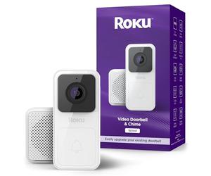 Roku Smart Home Sonnette vidéo filaire et carillon - Vision nocturne HD 1080p ultra large avec détection de mouvement et de son, audio bidirectionnel, fonctionne avec Alexa et Google, abonnement de 90