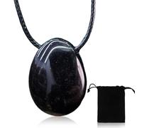 ROKZELT Collier pour femme, Véritable pendentif en Obsidienne en forme de goutte, avec ruban en coton ciré - Cristaux Polie Cristal Pierre Cristal Pierre de Cristal de Guérison