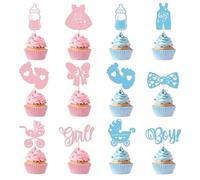 ROKZELT Gender Reveal Decoration Gateau, 36 Pcs Cake Topper Baby Shower, Décoration Anniversaire Fille Ou Garçon, Pour Baptême, Fête Prénatale, Cupcake Déco, Bleu Rose