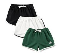 Rolanko Enfant Shorts Fille Sports Coton Danse Short Gymnastique Été D'entraînement Hot Pant pour La Course (Vertfoncé Beige Noir, Taille:120, 5-6 Ans)