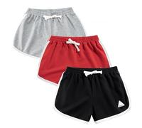 Rolanko Enfant Shorts Fille Sports Coton Danse Short Gymnastique Été D'entraînement Hot Pant pour La Course Lot De 2 (Gris Rouge Noir, Taille:170, 13-15 Ans)