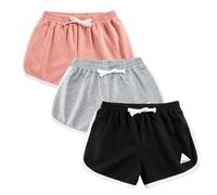 Rolanko Enfant Shorts Fille Sports Coton Danse Short Gymnastique Été D'entraînement Hot Pant pour La Course Lot De 2 (Rose Gris Noir, Taille:150, 10-11 Ans)