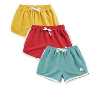 Rolanko Enfant Shorts Fille Sports Coton Danse Short Gymnastique Été D'entraînement Hot Pant pour La Course Lot De 2 (Jaune Rouge Vert, Taille:160, 11-12 Ans)