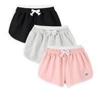 Rolanko Enfant Shorts Fille Sports Coton Danse Short Gymnastique Été D'entraînement Hot Pant pour La Course, Corail Gris Noir, Taille: 10-11 Ans/150