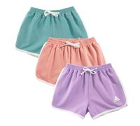 Rolanko Enfant Shorts Fille Sports Coton Danse Short Gymnastique Été D'entraînement Hot Pant pour La Course (Violet Rose Vert, Taille:120, 5-6 Ans)