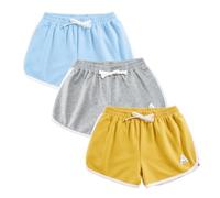 Rolanko Enfant Shorts Fille Sports Coton Danse Short Gymnastique Été D'entraînement Hot Pant pour La Course Lot De 2 (Bleu Ciel Gris Jaune, Taille:160, 11-12 Ans)