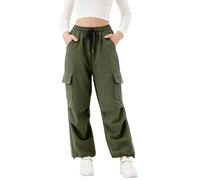 Rolanko Jogging Pants pour Filles avec Taille Élastique, Pantalons de Sport pour Enfants avec Poches Cargo, Vert, 10-11 Ans, 150