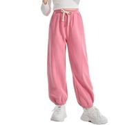 Rolanko Pantalon de Survêtement en Molleton pour Filles, Pantalon de Jogging de Sport Uni, Bas de Survêtement pour Enfants, Rose, Taille: 150/10-11 Ans