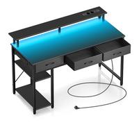 Rolanstar Bureau avec Rangement 137 cm - Table ado avec 3 tiroirs, éclairage LED Gaming et Prises de Courant - Bureau pour Ordinateur à Domicile, Noir
