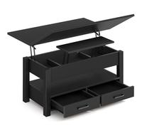 Rolanstar Table Basse Relevable et Extensible en Bois - avec Tiroir, Rangement Caché et Compartiment Ouvert - Convertible en Table à Manger - Idéale pour Petits Espaces - Noir