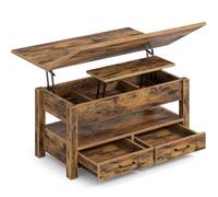 Rolanstar Table Basse Relevable et Extensible en Bois - avec Tiroir, Rangement Caché et Compartiment Ouvert - Convertible en Table à Manger - Idéale pour Petits Espaces - Vintage Marron
