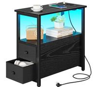 Rolanstar Table d'appoint Étroite avec 2 tiroirs en Tissu, Ports USB et Prises de Courant, Table de Chevet pour Petits espaces, Salon, Chambre, Noir