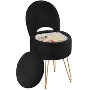 Rolanstar Tabouret de Coiffeuse en Velours avec Rangement Caché - Dossier Pliable Transformable en Repose-Pieds - Pouf de Maquillage Confortable pour Chambre ou Bureau (Noir, Grand)