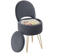 Rolanstar Tabouret de Coiffeuse en Velours avec Rangement Caché - Dossier Pliable Transformable en Repose-Pieds - Pouf de Maquillage Confortable pour Chambre ou Bureau (Gris, Grand)